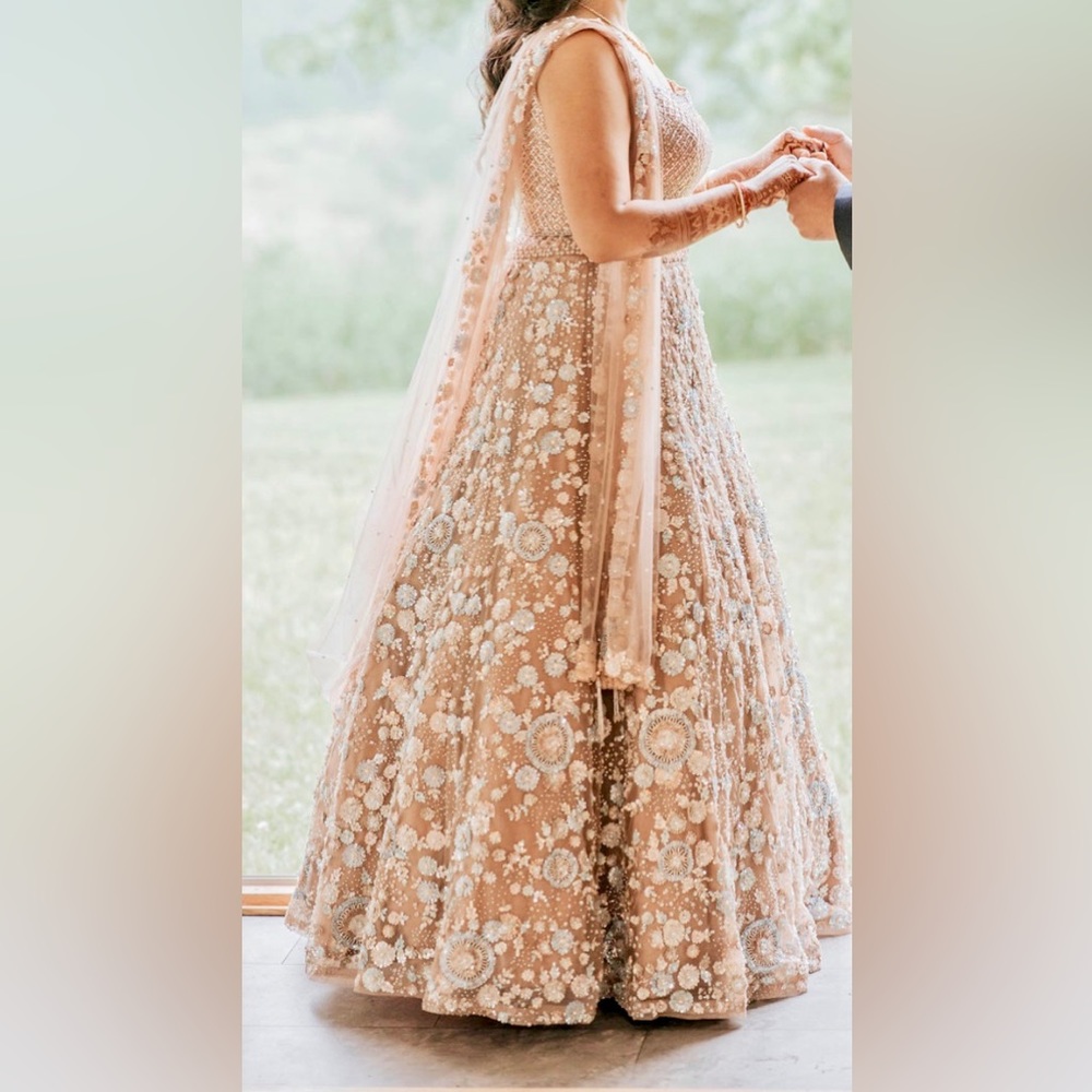 Nude Champagne Bridal Reception Lehenga 3DPearl/Beadwork